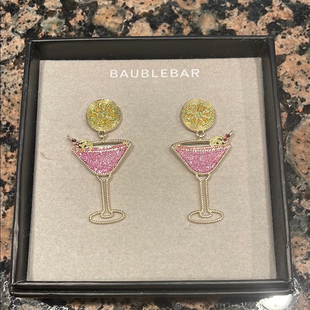 BaubleBar Pink and Gold Martini Earrings